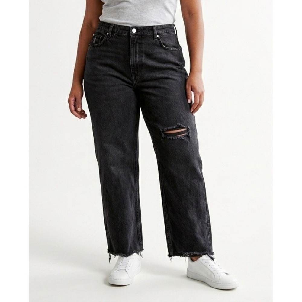 ABERCROMBIE & FITCH Curve High Rise 90s Relaxed Jean Black Women Size 33/16 Long